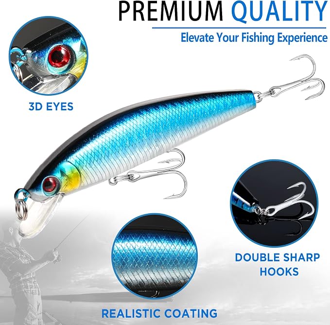 PLUSINNO 353/404 PCS Fishing Lures, Upgrade Fishing Tackle Box with Tackle Included, Crankbaits, Hooks, Weights, Other Accessories, Fishing Lure Bait Gear Equipment Kit Gift for Men Freshwater Bass
