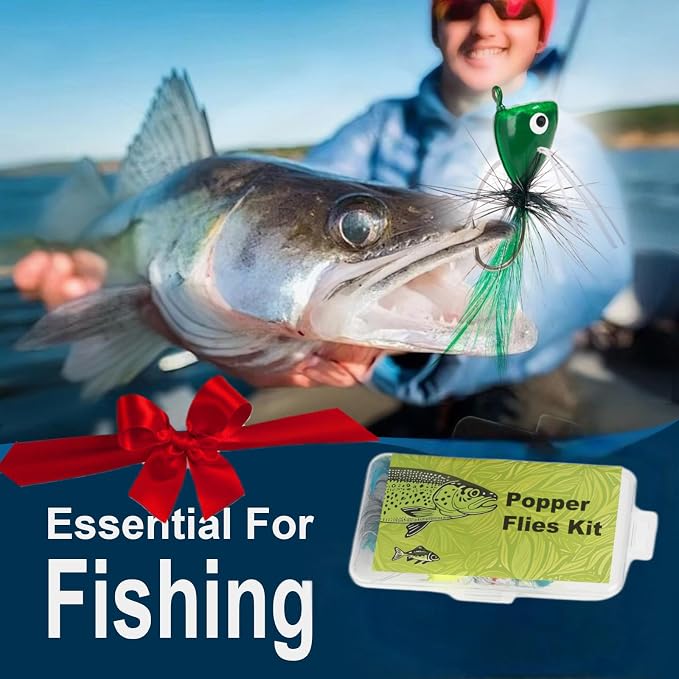 9 pcs Fly Fishing Popper Lures Kit, 2 Sizes Topwater Fishing Lures for Bass Panfish Bluegill Crappie for Freshwater and Saltwater, 2026 New Year Gift for Fishing Lover