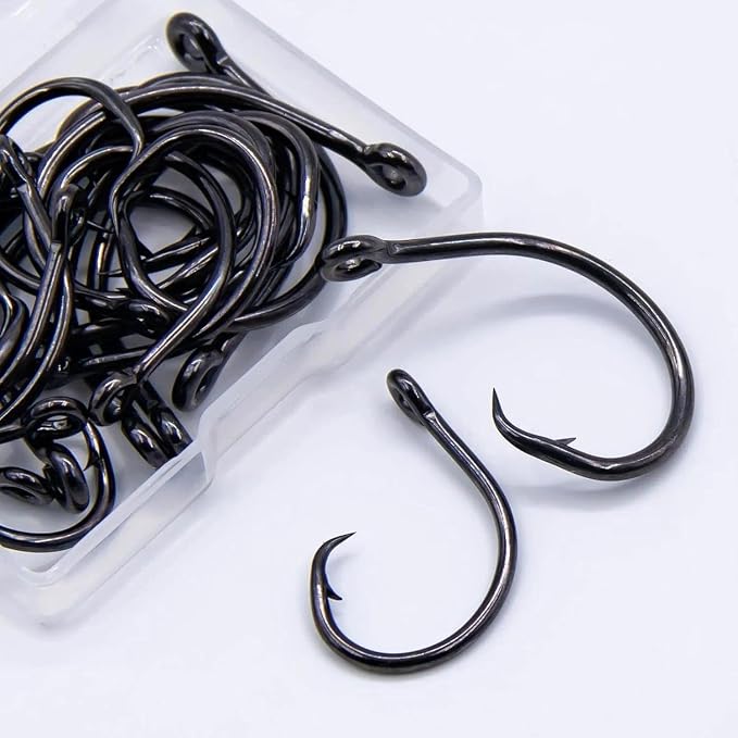 FishTrip 25pcs Circle Hooks Saltwater, in-Line 5X Strong Fishing Hooks for Saltwater & Freshwater, Live Bait Non-Offset Wide Gap Fish Hook for Catfish, Striped, Bass, Salmon, Mackerel, Tuna