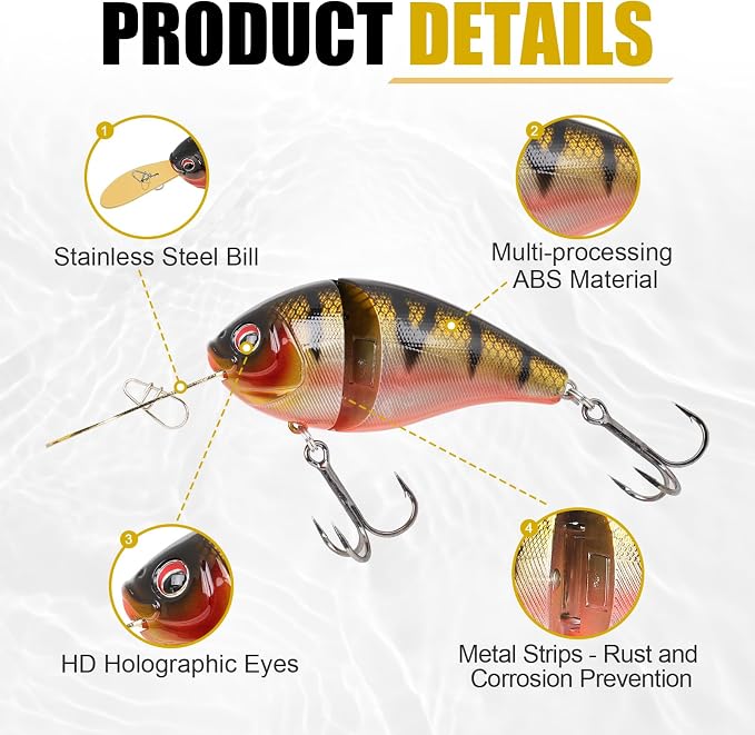 TRUSCEND Swimmax Easy Catch Fishing Lures with BKK Hooks, Wiggling, Vibrating, Rattling and Gurgling for More Bite, Heavy-Duty Dyneema Fiber Jointed Swimbaits for Bass, Trout, Walleye, Crappie, Pike
