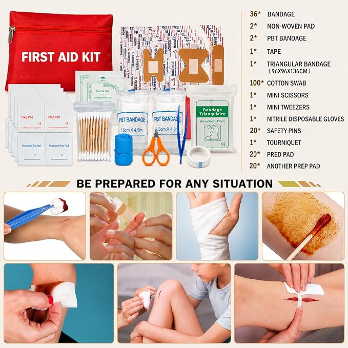 Survival Kit, 294 Pcs Survival Gear First Aid Kit with Molle System Compatible Bag and Emergency Tent, Emergency Kit for Earthquake, Outdoor Adventure, Hiking, Hunting, Gifts for Men Women