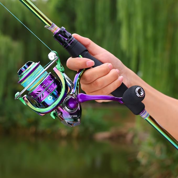 Sougayilang Spinning Fishing Reel Rod Combo, Two Pieces Colorful Poratble Light Weight Fishing Rod with Powerful Fishing Gear for Freshwater Bass Trout Fishing