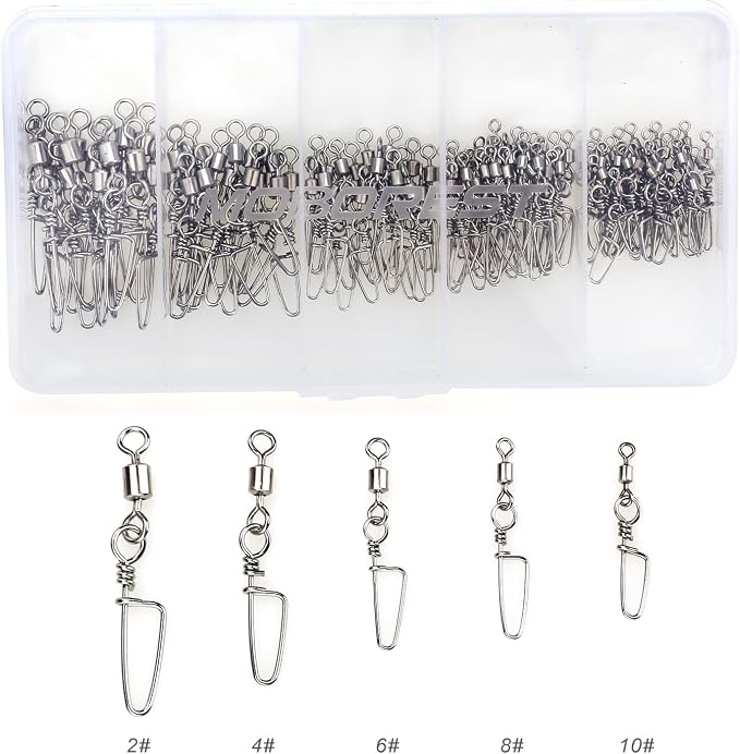 110PCS Stainless Steel Barrel Snap Swivel Fishing Accessories, Premium Fishing Gear Equipment with Ball Bearing Swivels Snaps Connector for Quick Connect Fishing Lures