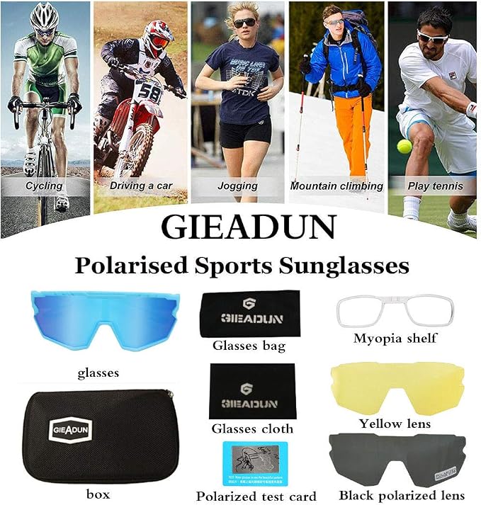 Polarized Men Women Sports Sunglasses, UV400 Wrap-Around Cycling Baseball TR90 Eyewear for Fishing Driving Softball