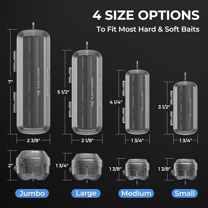 KastKing Bait Kapsule – Lure Cover with Vent Holes, Protects Hooks, Multiple Sizes (S, M, L, Jumbo,Drop Shot) - Multiple Attachments for Freshwater & Saltwater Fishing Gear. Patent Pending.