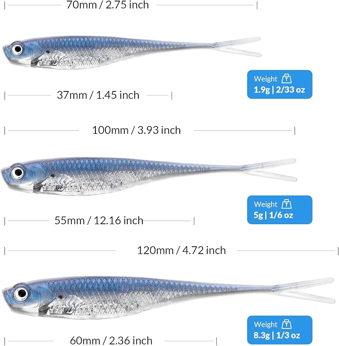 QualyQualy Soft Swimbait Fishing Lures 5PCS 6PCS Jerk Shad Minnow Drop Shot Lure Bass Bait Shad Lure Soft Jerkbait for Bass Trout Pike Walleye Crappie 2.95'' 3.93'' 4.72''