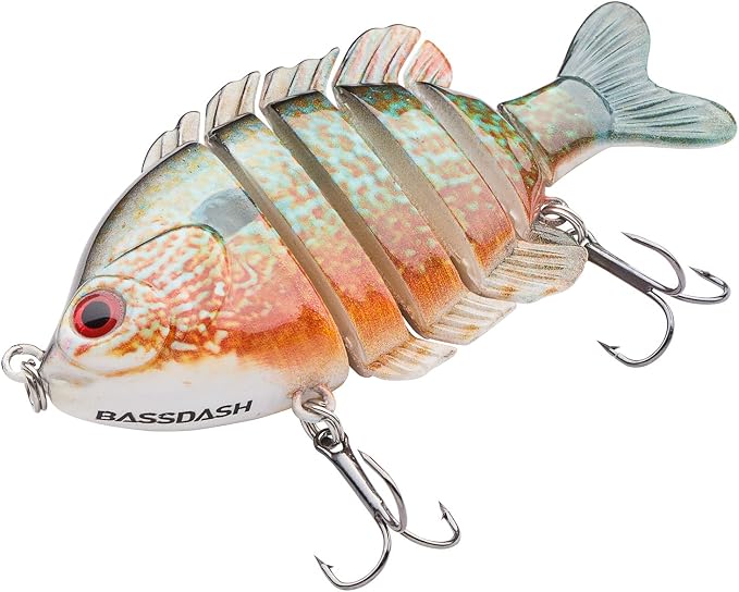 BASSDASH SwimPanfish Multi Jointed Panfish Bluegill Swimbaits Hard Topwater Bass Lures Fishing Lure Crank Saltwater 3.5in/0.85oz,Pack of 4