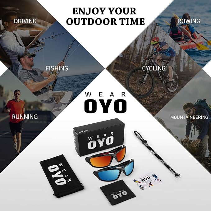 WEAROYO Polarized Sports Sunglasses for Men Women,Fishing Driving Rectangular Goggles UV400 Protection