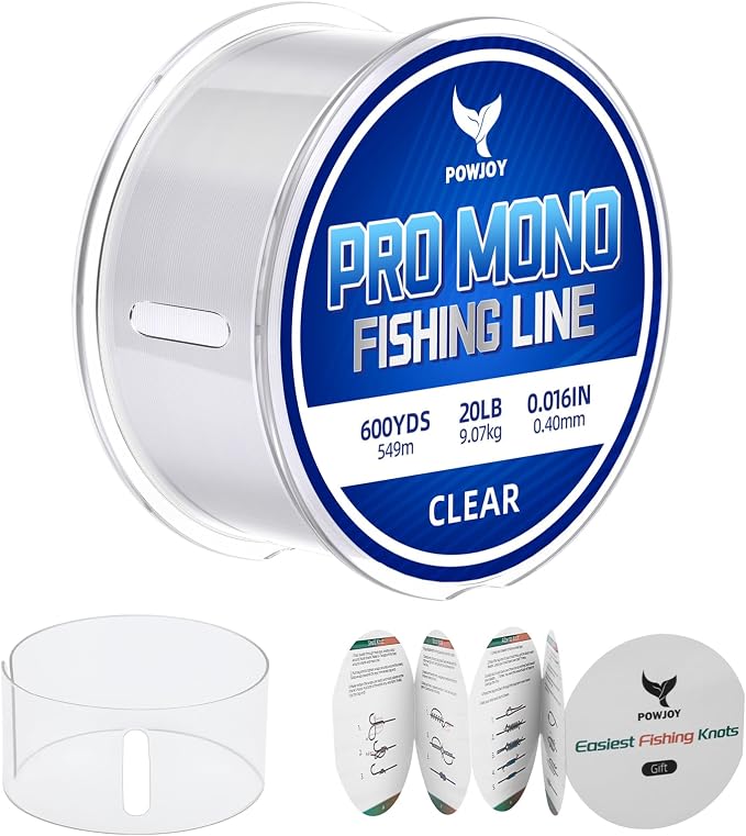 Pro Monofilament Fishing Line with Knot Instruction Cards for Multi Purpose Cost Effective, Strong Yet Thin Nylon String for Big Fishes, Tangle-Free & UV Resistant, 15/20/30/50/80LB