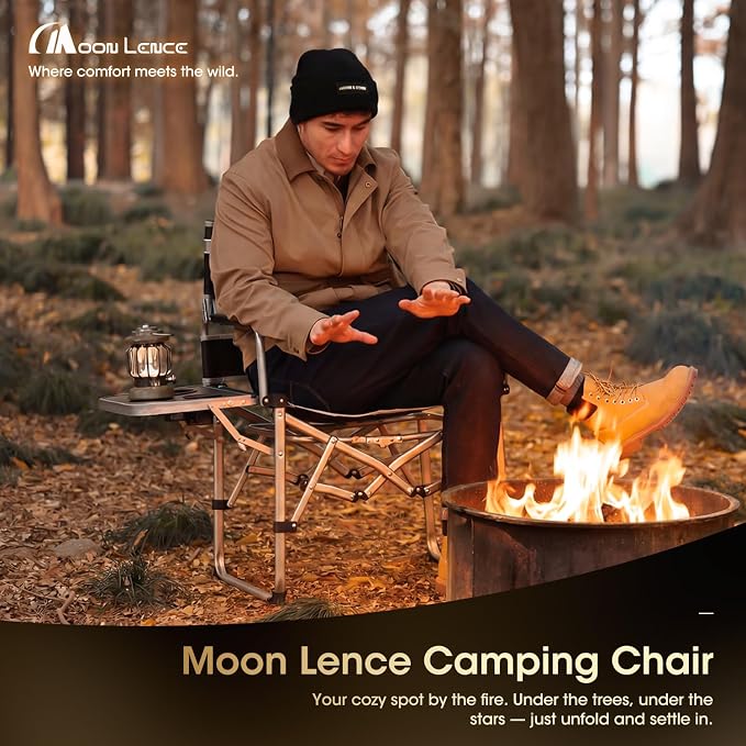 MOON LENCE Directors Camping Chair, Heavy Duty,Oversized Portable Folding Chair with Side Table for Beach, Fishing,Picnic,Lawn,Outdoor Event (Black, 2PCS)