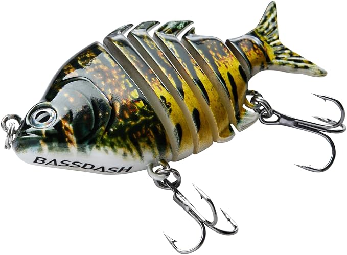 Bassdash SwimPanfish 0.34oz Hard Swimbaits Multi Jointed Topwater Trout Bass Fishing Crank Lure for Freshwater and Saltwater