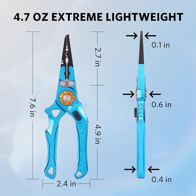 Saltwater Fishing Pliers, Split Ring Pliers for Fishing with Safety Lock, Fish Pliers with Sheath and Lanyard, Fishing Gifts for Men