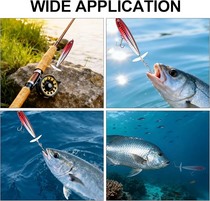 Whopper Fishing Lure for Bass:Popper Top Water Fishing Lures with Floating Rotating Tail Barb Treble Hooks Saltwater Freshwater Plopping Lures Kit