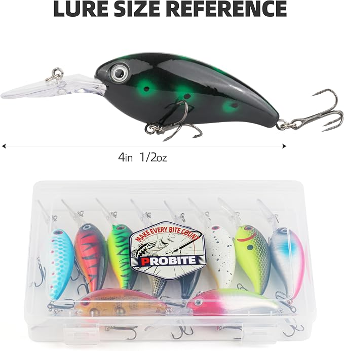 10Pcs Crankbait Fishing Lures Set, 4" - 1/2 oz Deep Diver with Built-in Sonic Vibrations, Fat Body Swimbaits with Sharp Treble Hooks for Bass & Trout, Freshwater/Saltwater