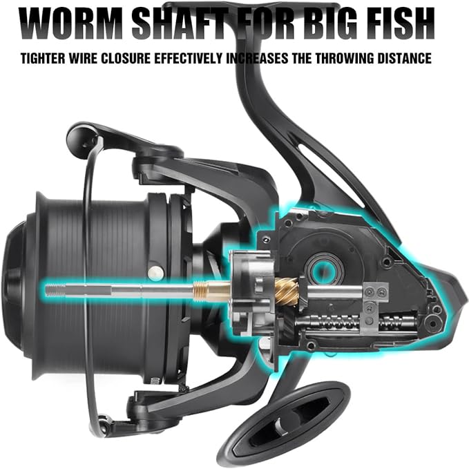 Heavy Duty Spinning Reel Metal Body with CNC Machined Spool 55LB Max Drag 6/8+1 Bearings Ultra Smooth 4.6/4.8:1 High Speed Gear Ratio Saltwater Freshwater Fishing Reel for 8000 to 14000 Series