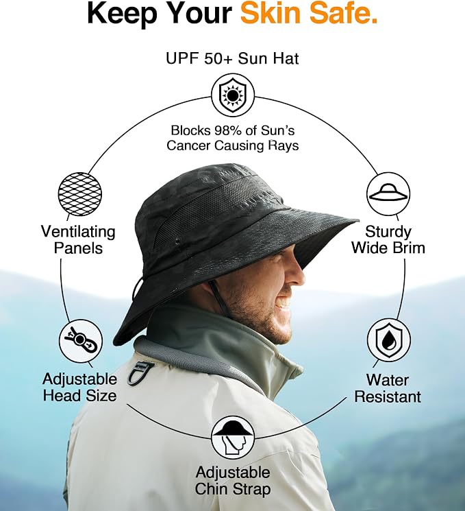 GearTOP Safari Hat for Men Sun Hats for Women UV Protection UPF 50+ Fishing, Gardening, Hiking Hat (22-23 1/2")