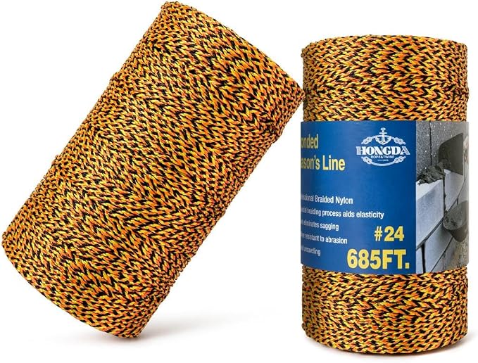 HONGDA Professional Masonry String Lines, 685 Feet #24 Bonded Braided Nylon Mason Line, Durable and Versatile String for Masonry, Construction, Gardening, and DIY Projects