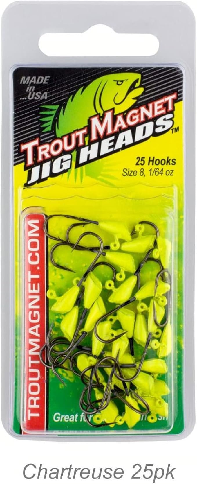 Trout Magnet Jig Heads - 1/64 oz - 25 Pack - Shad Dart Head Shape Hook with Lure Body Securing Barb - Balanced Jigs and Hooks for Trout, Crappie, Bass, Panfish - Freshwater Saltwater Fishing Gear