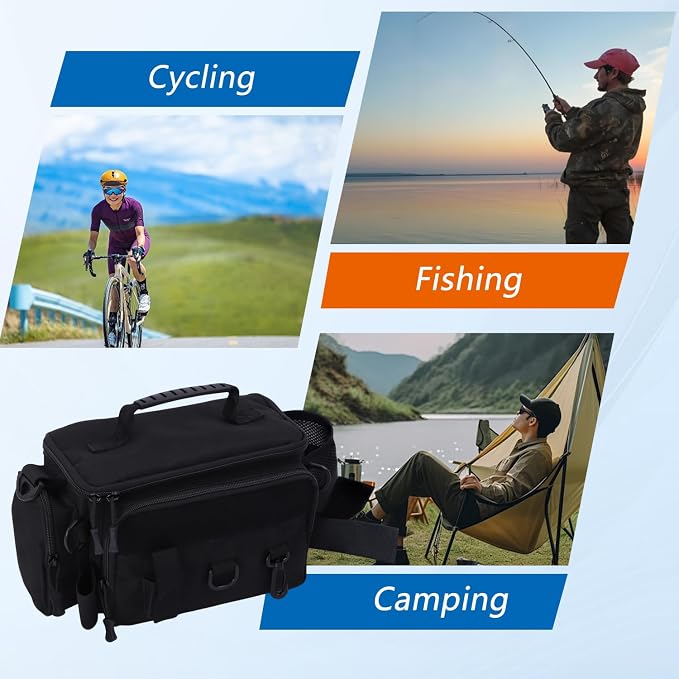 Fishing Tackle Bags with Tackle Box,Waterproof,Padded Shoulder Strap,Gear Storage,Fish Bag with 136 Pcs Fishing Lures Kit,Fish Hook Remover Tool,Fish Lip Gripper,Fishing Plier,Gifts for Men (Black)