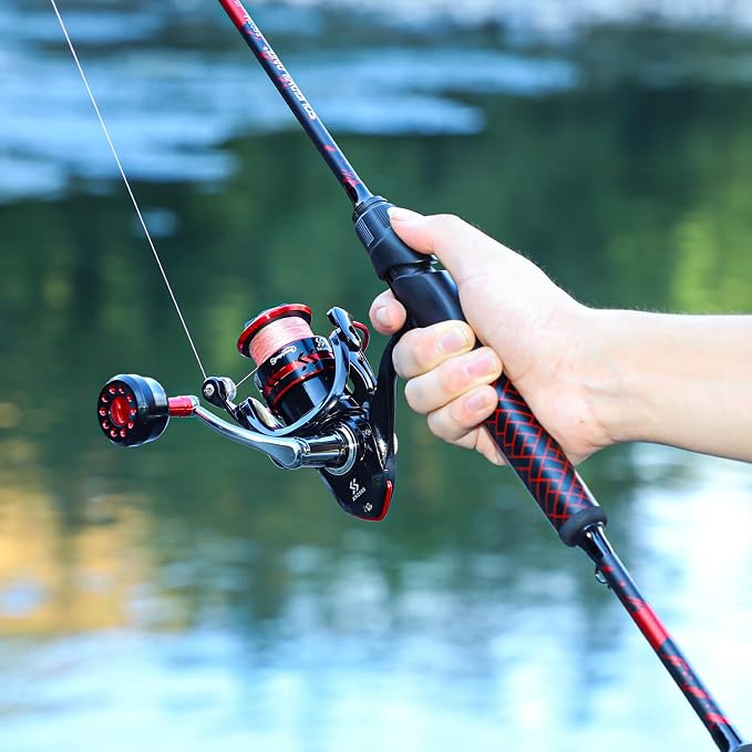 Sougayilang Fishing Reel Rod Combo,Two Pieces Poratble Light Weight Fishing Pole with Spinning Fishing Gear for Freshwater