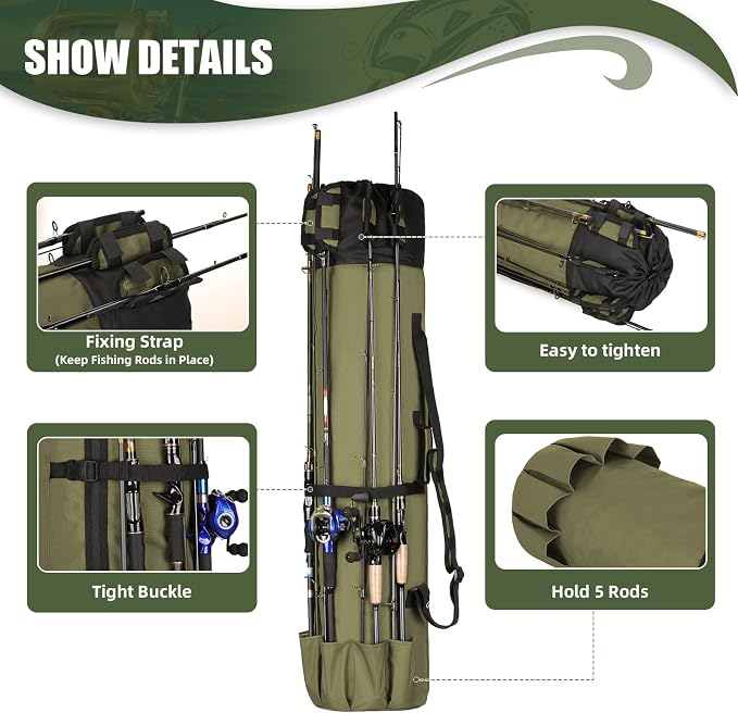 Fishing Rod Bag Fishing Rod Case, Durable Folding 900D Oxford Fabric Portable Large Capacity Waterproof, Fishing Gifts for Men Boys