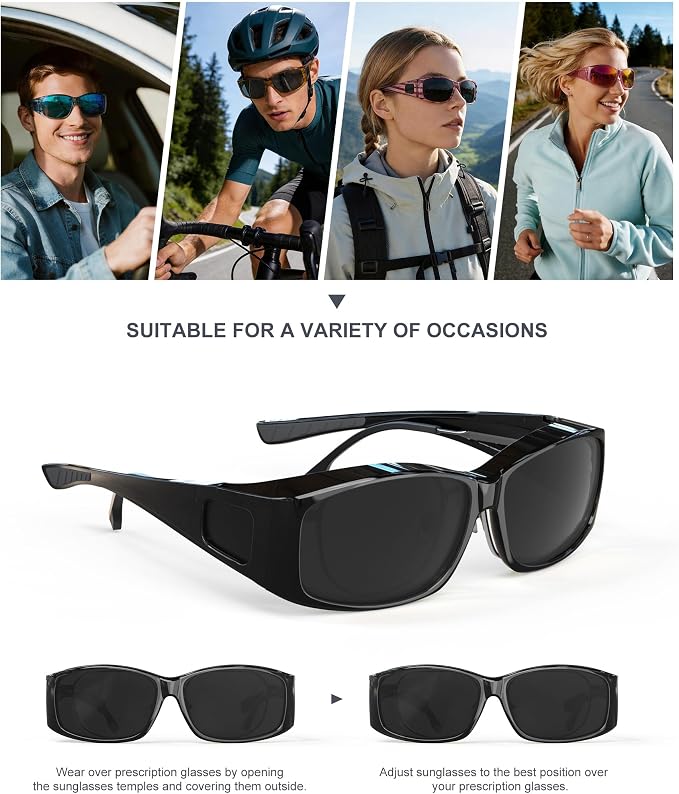 KALIYADI Polarized Sunglasses-Men Women Fit-Over-Glasses: Wrap Around Womens Sunglasses with UV400 for Driving Fishing Golf