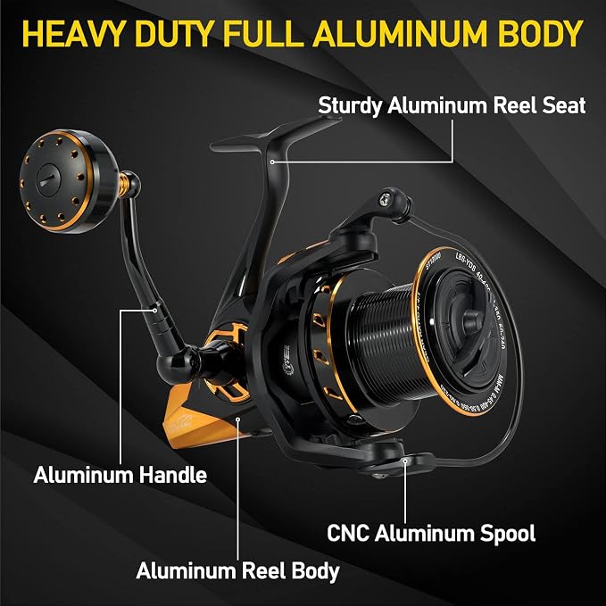 Dr.Fish Saltwater Spinning Reels, Full Metal Surf Fishing Reel, 13 +1 BB, 52LB Max Drag Ocean Sea Fishing Reel, Heavy Duty Long Cast Offshore Trolling Reel