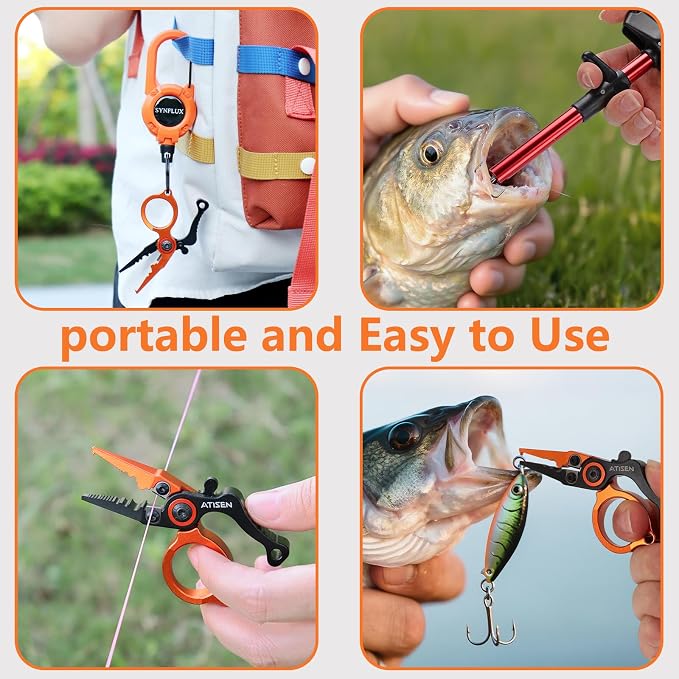 Mini Fishing Pliers Saltwater, Split Ring Tool and Line Cutter | Aluminum stainless handle, Tungsten carbide cutter, Hook remover split ring, Safety lock, Lanyard kit, Saltwater freshwater