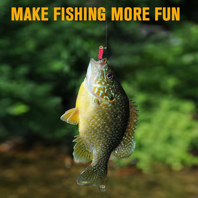 Dovesun Crappie Jigs, Jig Heads with Feather Hand-Tied Marabou Jigs Ice | Fly Fishing Lures 10 Colors 1/32oz 1/16oz 1/8oz Fishing Hair Jigs for Panfish Sunfish Walleye 20-40pcs