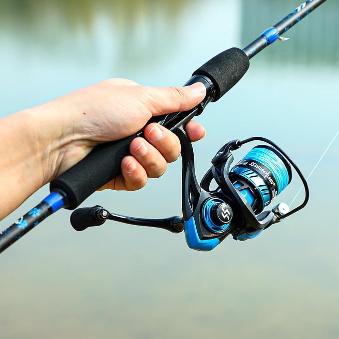 Sougayilang Fishing Rod Reel Combos,Two Pieces Fiberglass Durable and Strong Spinning Pole with Smooth Reel Available for Freshwater Catching Bass, Trout, Catfish