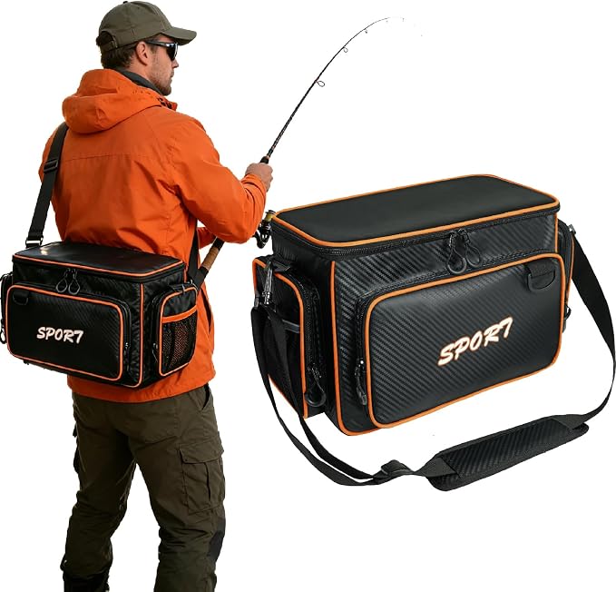 Fishing Tackle Bags - Saltwater & Freshwater Fishing Bags - Waterproof, Padded Shoulder Strap - Gear Storage