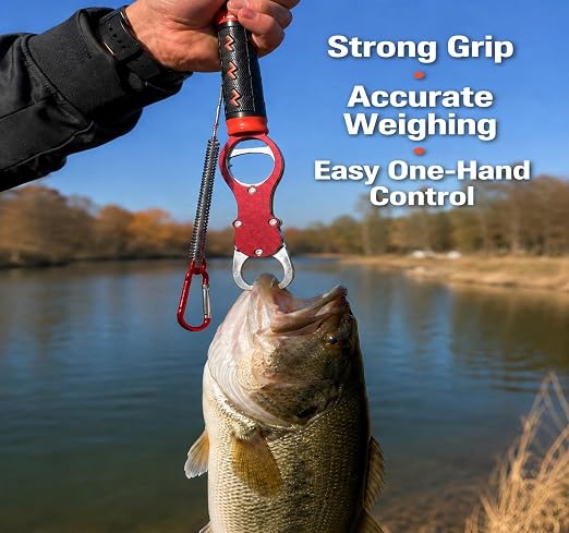 Fish Lip Gripper with Scale, Fish Control Tool Fish Grabber, Stainless Steel Fishing Pliers with Non-Slip Handle, Portable Fish Holder Tool for Saltwater Freshwater Fishing