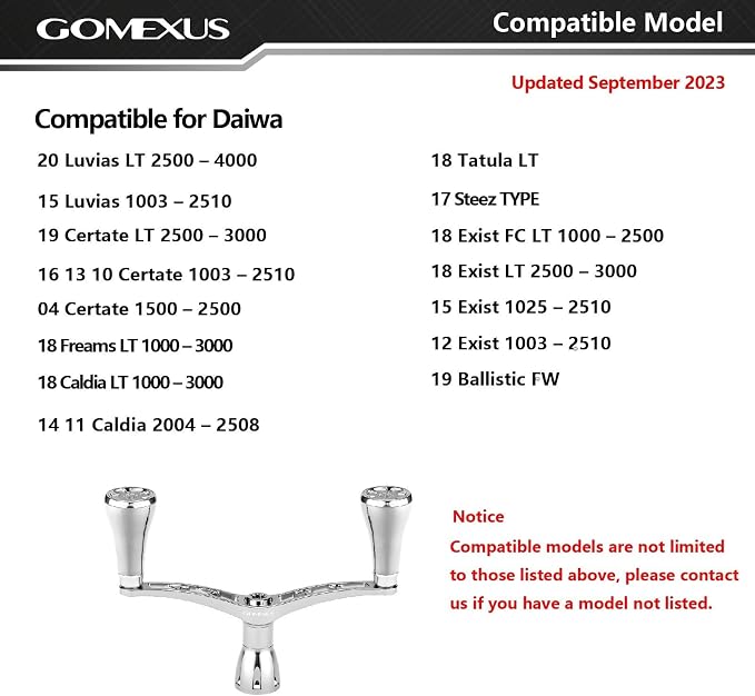 GOMEXUS Power Handle Compatible for Daiwa Exist Certate Luvias Freams Spinning Reels, Bass Fishing