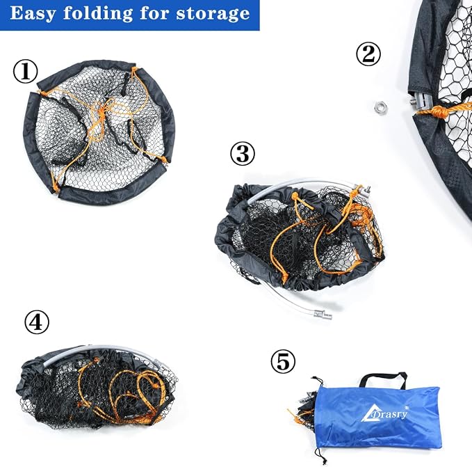 Drasry Foldable Bridge and Pier Fishing Landing Net - High Load-Bearing Aluminum Ring Drop Net for Saltwater Freshwater - Collapsible Basket With 49.2 FT Rope