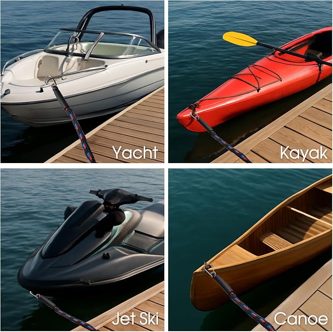 4 Feet Bungee Dock Line with Stainless Steel Clip & Foam Float 2pcs, Mooring Rope for Docking with Built-in Snubber, Ideal Boat Accessories for PWC, Jet Ski, SeaDoo, Kayak, Pontoon, Canoe