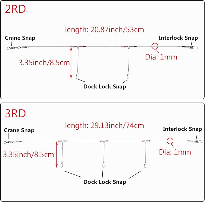 Fishing Leaders, Stainless Steel Fishing Wire Saltwater Tackle Rig with Swivels Snap Beads for Lures Bait Hooks High Strength Fishing Leader Wire Gear Equipment 2 Arms 3 Arms