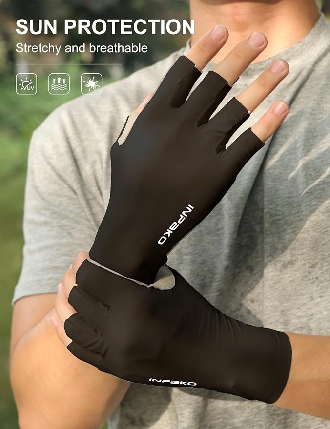 Fishing Gloves, Lightweight Non-Slip Fingerless Gloves,Hook Loop, UPF 50+ Sun Protection,for Unisex Fishing