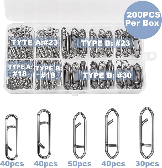 200pcs Fishing Power Clips, High Strength Speed Clips Stainless Steel Quick Change Clip, Freshwater Saltwater Crankbait Popper Lures Fast Link Snap Connector