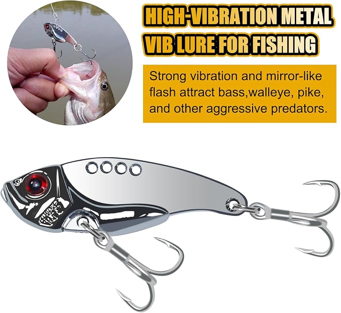 VIB Metal Lures Zinc Alloy Fishing Blade Spinner Bait with Treble Hooks Fishing Spoons Lures Pack of 5