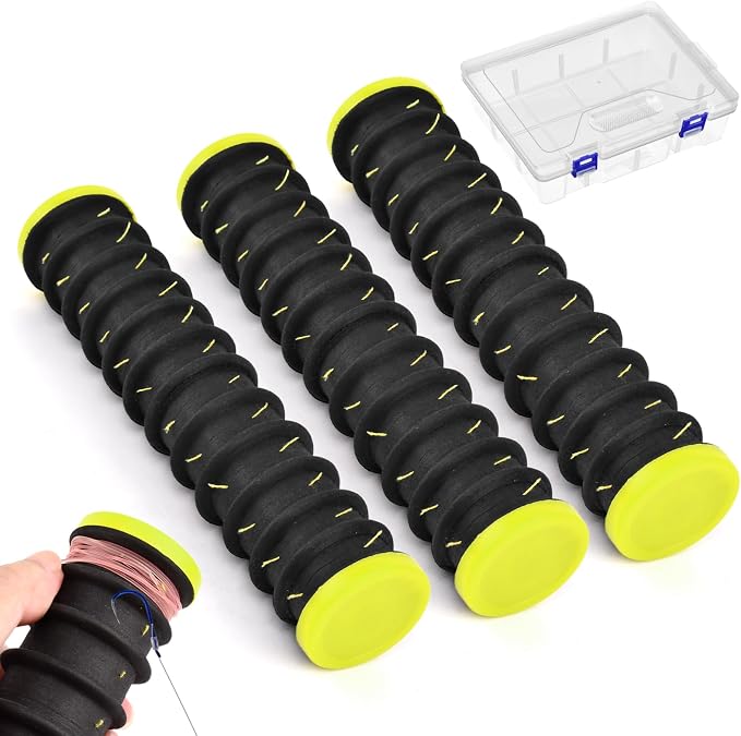 3 Pcs Fishing Leader Storage Organizer, EVA Foam Fishing Line Organizer with 12 Line Slots for Storing Lines Winding Board Rigs Holder Leader Tray Hook Keeper, with Tackle Box