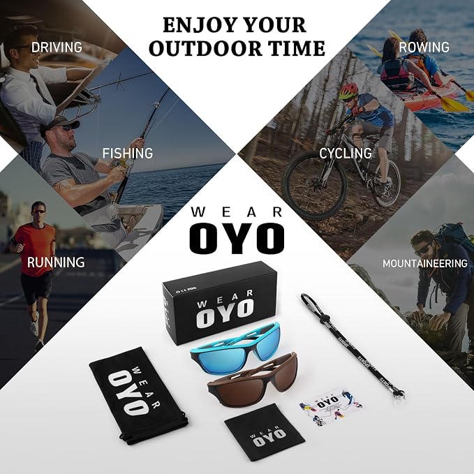 WEAROYO Polarized Sports Sunglasses for Men Women,Fishing Driving Rectangular Goggles UV400 Protection