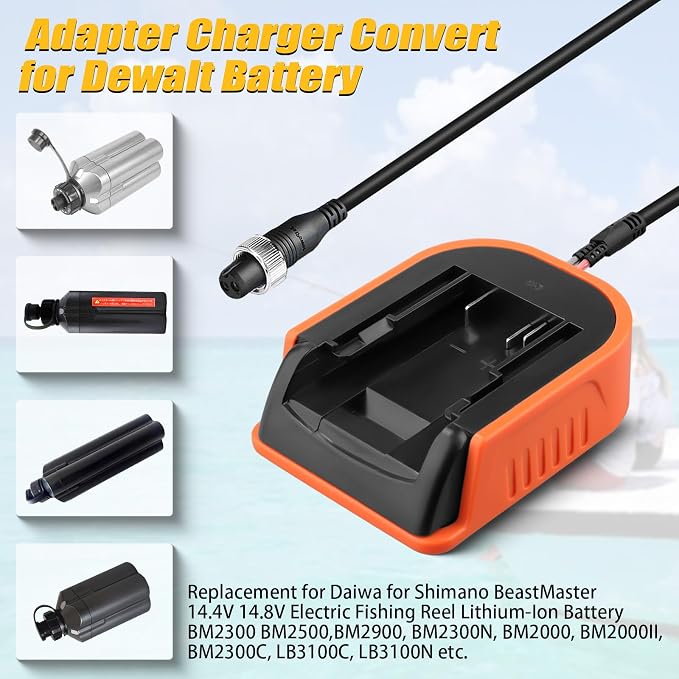 for Dewalt 20V to for Daiwa/for Shimano Electric Fishing Reel Adapter, 14.4V/14.8V Battery Converter for Tanacom/Seaborg/BeastMaster(Adapter Only)