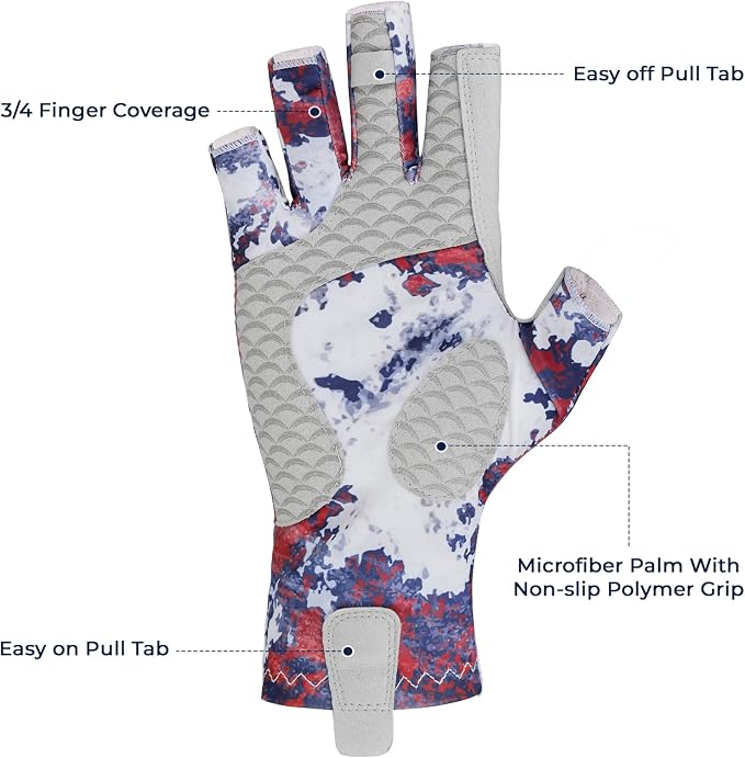 KastKing La Sal Fishing Gloves UPF50+ Sun Gloves UV Protection Fingerless Gloves Men Women for Outdoor, Kayaking, Rowing, Paddling, Canoeing, Hunting