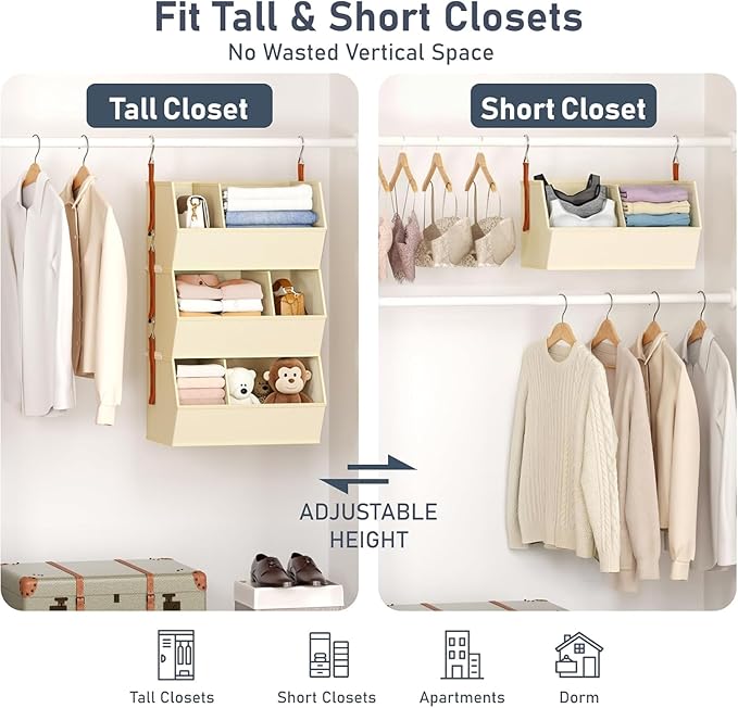 Hanging Closet Organizer Extra Large, Clothes Hanging Shelves for Closet with Divider, Collapsible Closet Storage System, Fabric Storage Bins for Home, Dorm, Rv, Sweaters, Handbags, Underwear, Sock