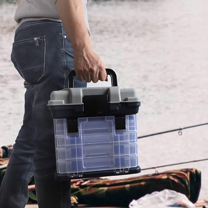 KINJOEK Fishing Tackle Box Kit, Portable 4 Layers Fishing Accessory Box Case, Fishing Tackle Storage for Fresh Water and Salt Water