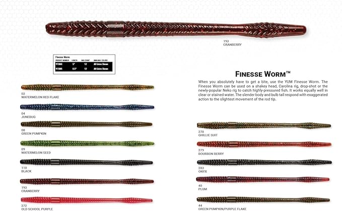YUM Finesse Worm Soft Plastic Bait Worm Bait Fishing Lure