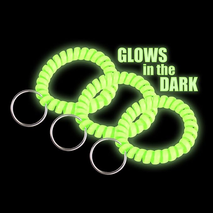 Lucky Line 2” Diameter Spiral Wrist Coil with Steel Key Ring, Flexible Wrist Band Key Chain Bracelet, Stretches to 12”, Glow-in-the-Dark, 5 Pack (4101605)