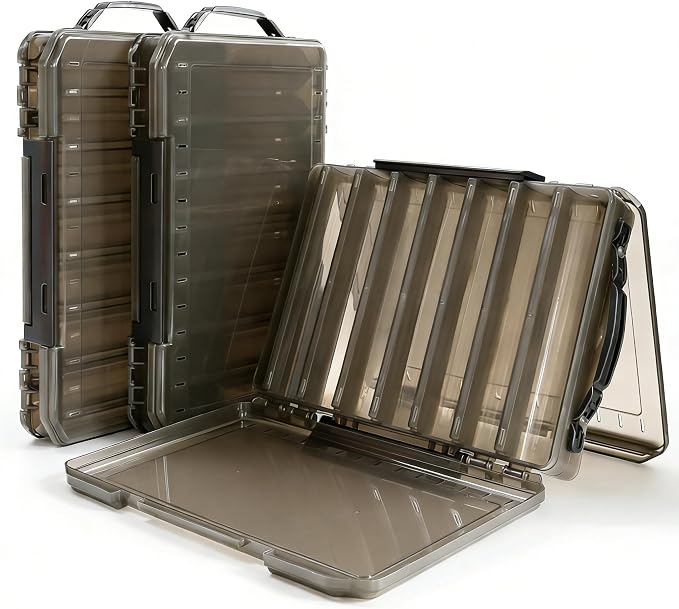 Fishing Tackle Boxes Lure Organizer: 2 Packs Hard Bait Storage Box - Double Sided Fishing Lure Case with 14 Compartments Container (Grey, L)