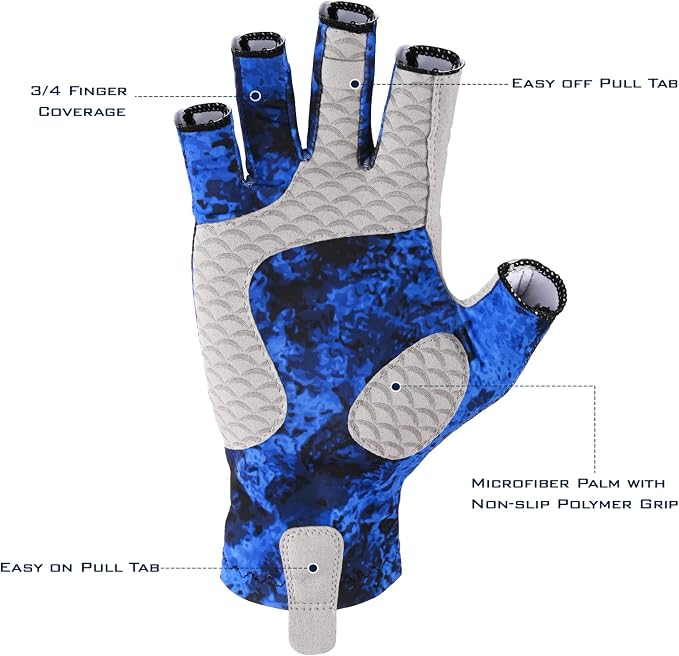 KastKing La Sal Fishing Gloves UPF50+ Sun Gloves UV Protection Fingerless Gloves Men Women for Outdoor, Kayaking, Rowing, Paddling, Canoeing, Hunting