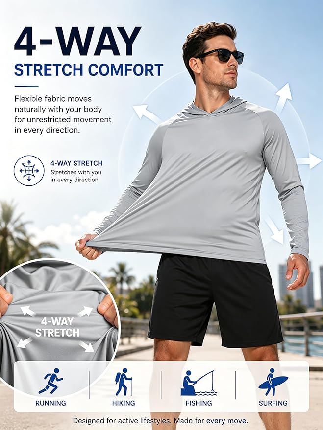 ZITY 3 Pack Men's Sun Protection Hoodie Shirt Fishing Shirts for Men UPF 50+ Long Sleeve Shirt Lightweight Rash Guard